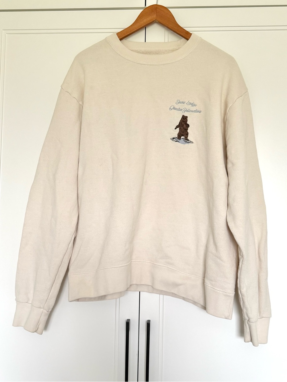 Brandy Melville Cream Crewneck Sweatshirt with Brown Bear Graphic